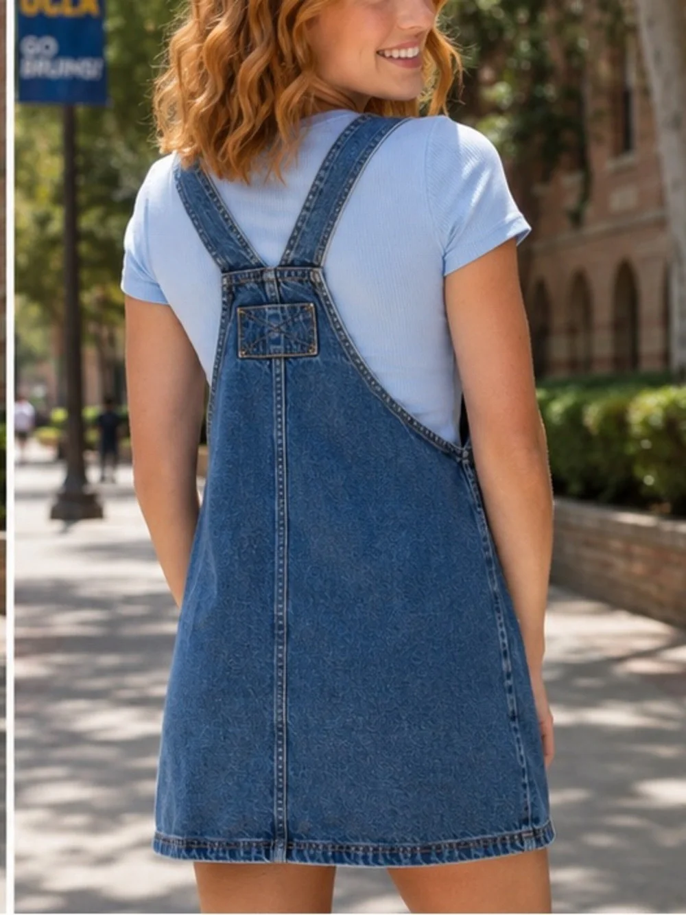 Free People Overall Smock Denim Dark Wash Distressed Mini Short Dress Casual M